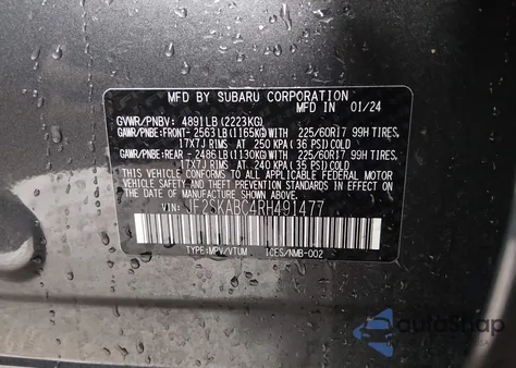 2024 Subaru Forester z USA, uszkodzony, nr VIN JF2SKABC4RH491477